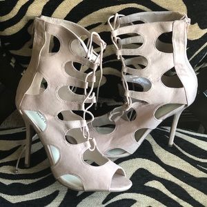 Blush Lace Up Cut Out Bootie-Sz 8.5